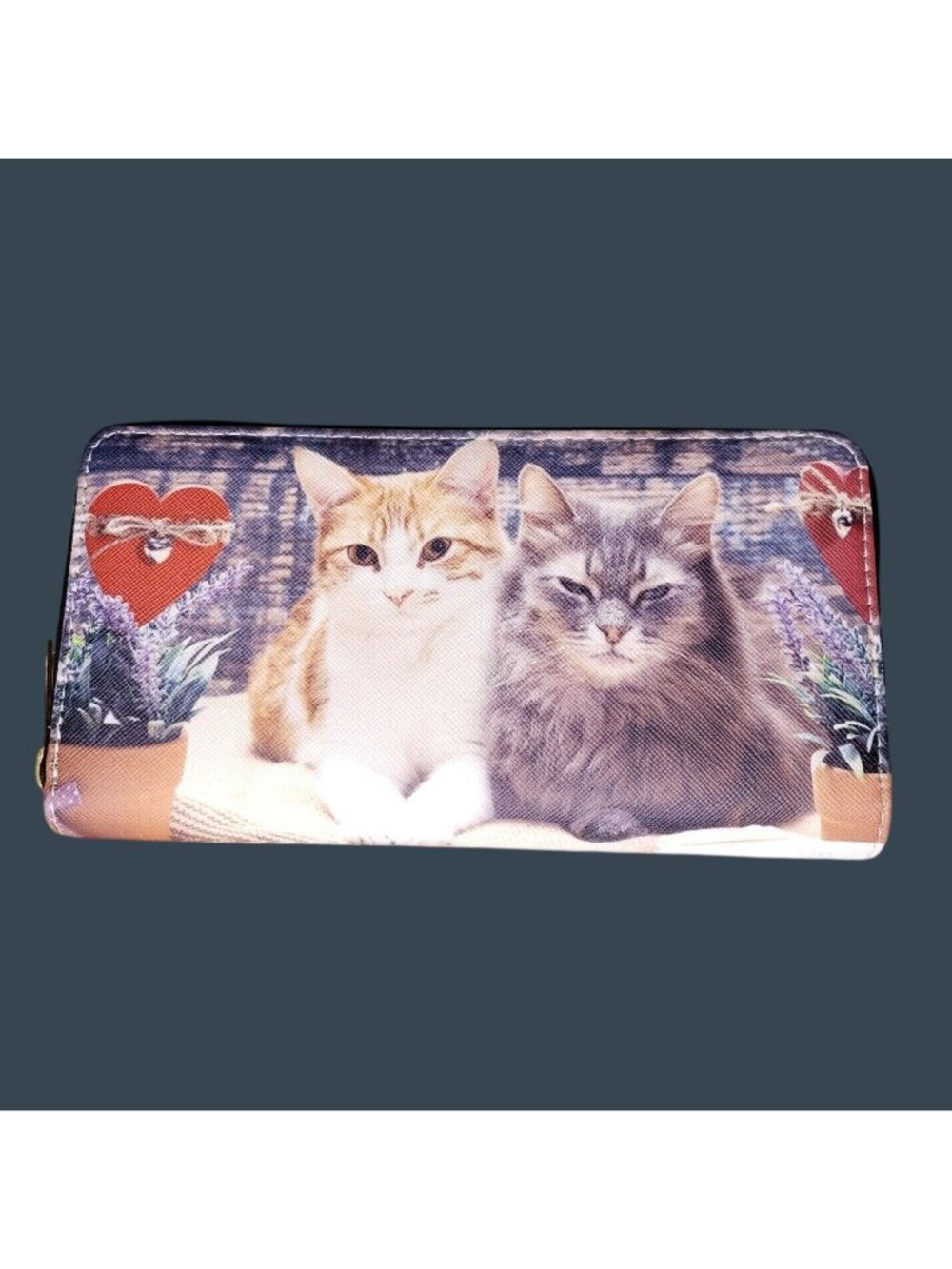 Kitty Cat Love Printed Zip Around Wallet Kitten Faux Leather Christmas Gift